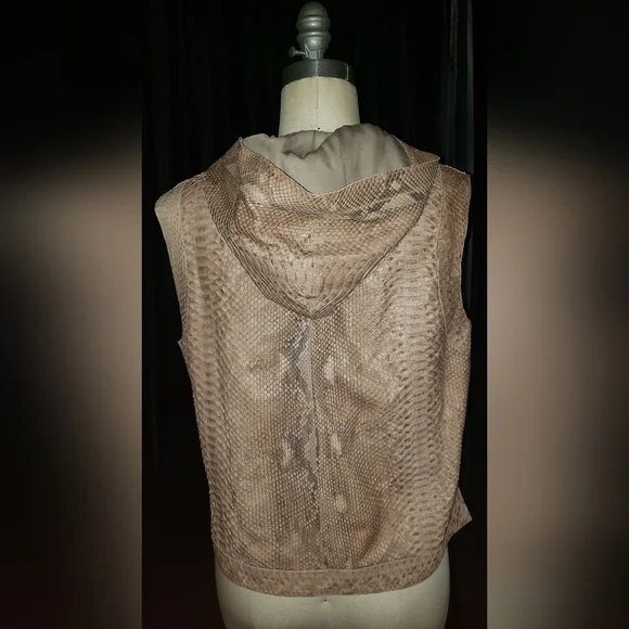John Anthony genuine python snakeskin reptile neutral tan browns hoodie vest L - Picture 10 of 15